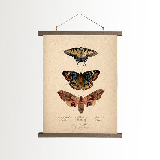Butterflies Vintage Canvas A4 Poster With Frame