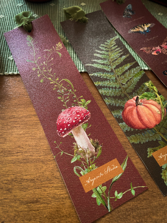 Botanical Canvas Toadstool Bookmark + Silk Ribbon