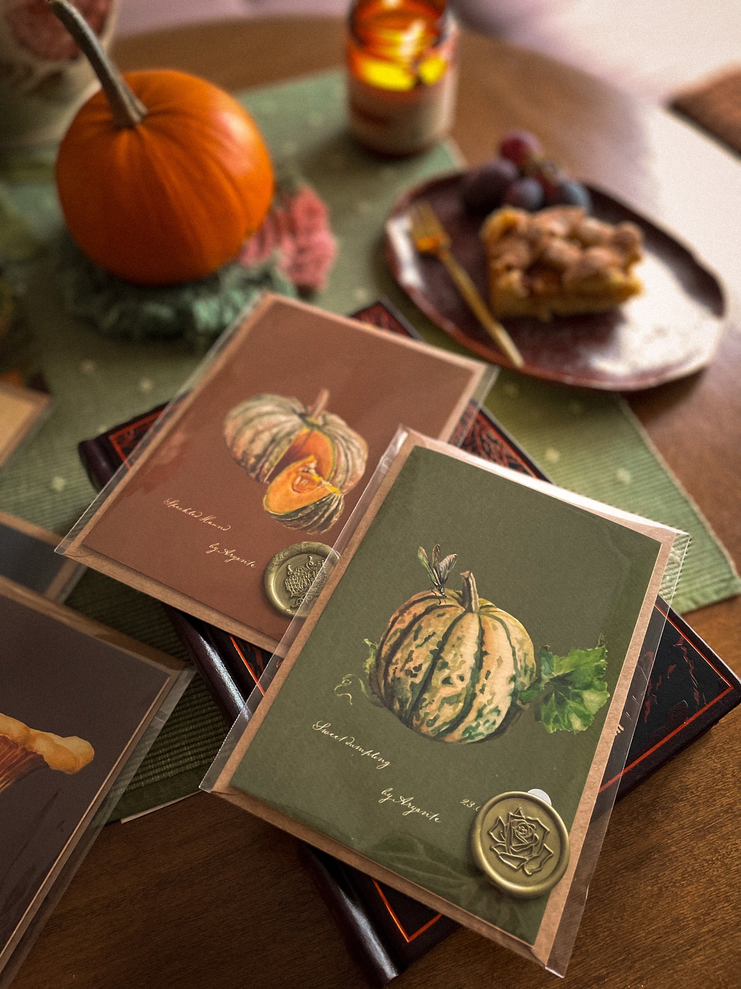 Sweet Dumpling Pumpkin & Dragonfly Greeting Card + Wax Seal