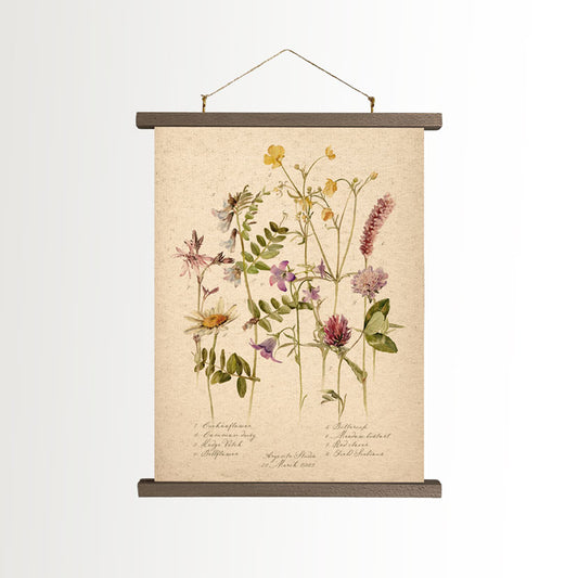 Meadow Flowers A3 Vintage Canvas Poster With Frame