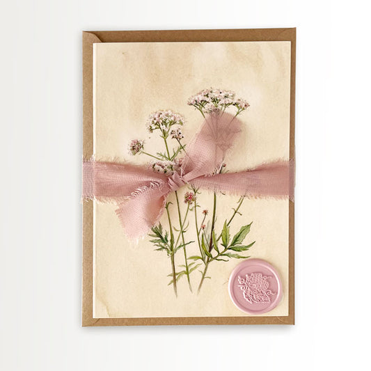 Wedding Botanical Valeriana Card + Silk Ribbon + Wax Seal
