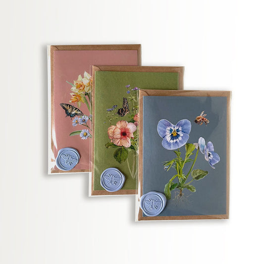 Set of Three Spring Botanical Greeting Cards + Wax Seals
