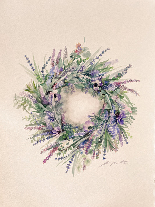 Original Painting Lavender Wreath